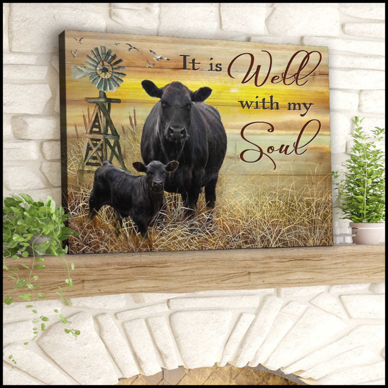 Mostsuit It Is Well With My Soul Angus Cow Canvas Poster Wall Art Farmhouse Decor