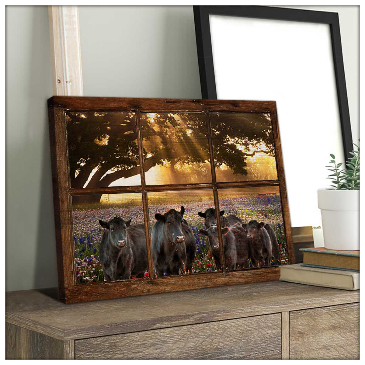 Mostsuit Farm Farmhouse Sunshine Field Angus Cow Window Canvas Poster Wall Art Decor