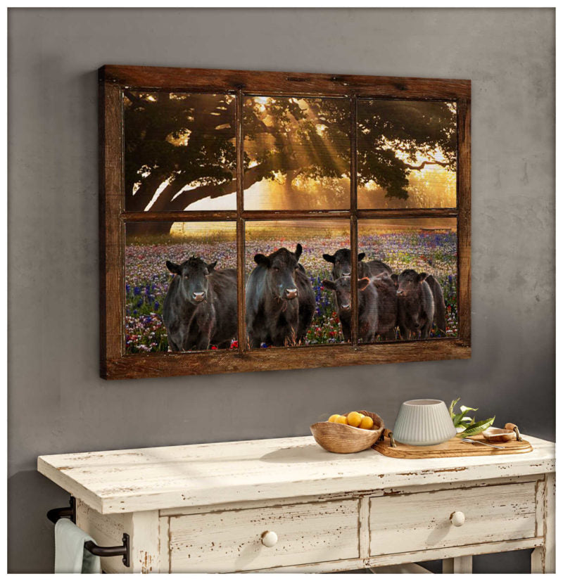 Mostsuit Farm Farmhouse Sunshine Field Angus Cow Window Canvas Poster Wall Art Decor