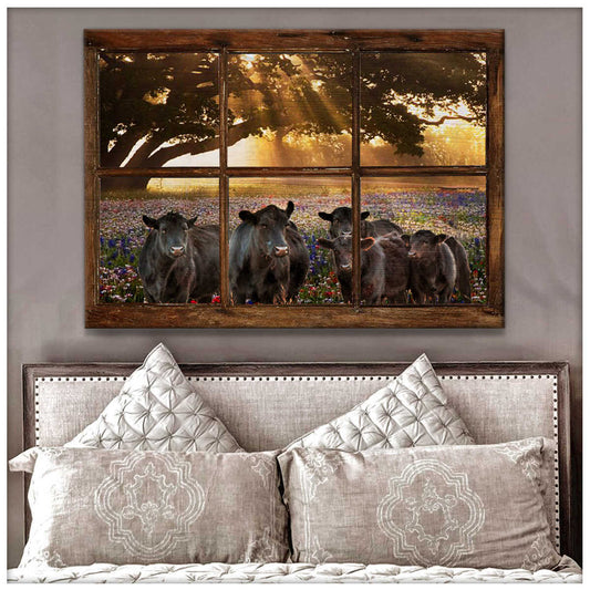 Mostsuit Farm Farmhouse Sunshine Field Angus Cow Window Canvas Wall Art Decor