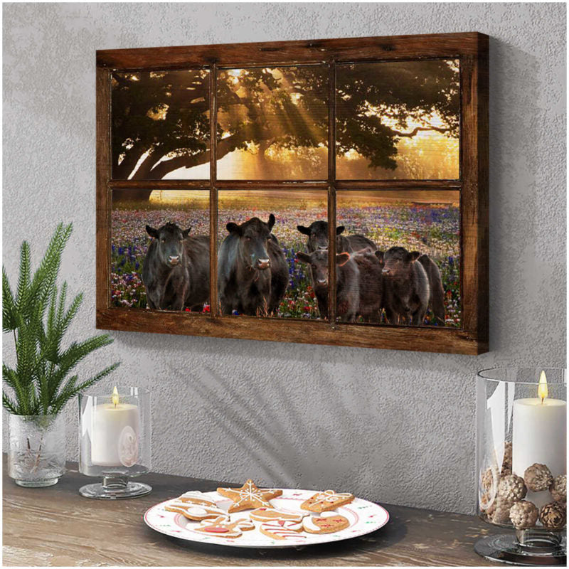 Mostsuit Farm Farmhouse Sunshine Field Angus Cow Window Canvas Poster Wall Art Decor