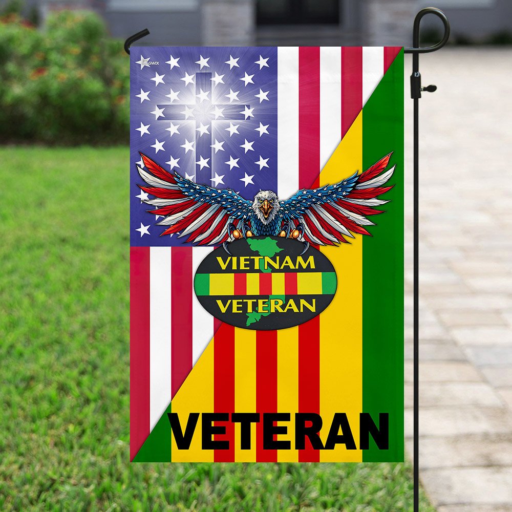 Vietnam Veteran Jesus Cross American US Flag