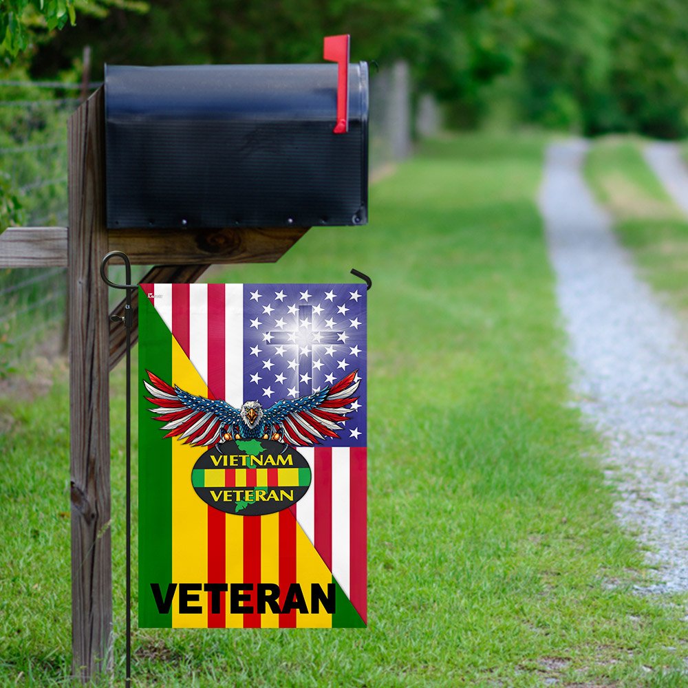 Vietnam Veteran Jesus Cross American US Flag
