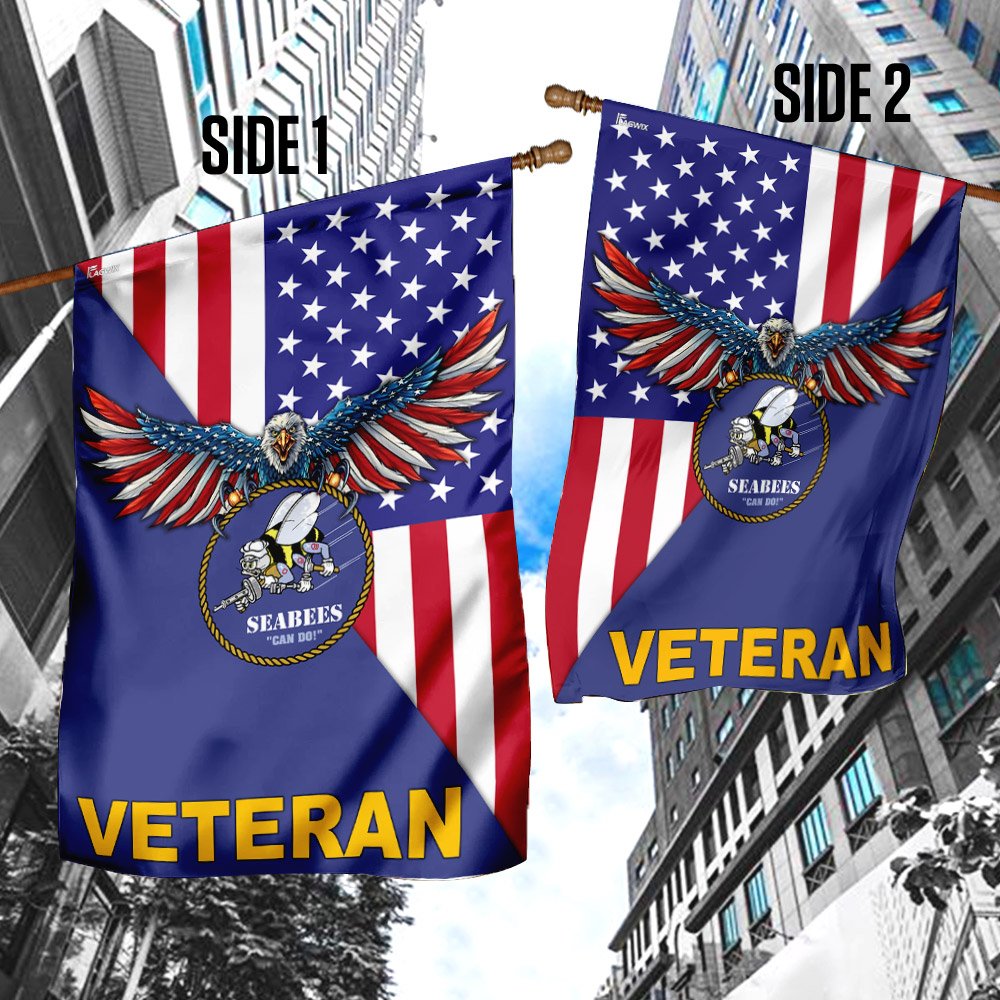 Navy Seabees Veteran American US Flag