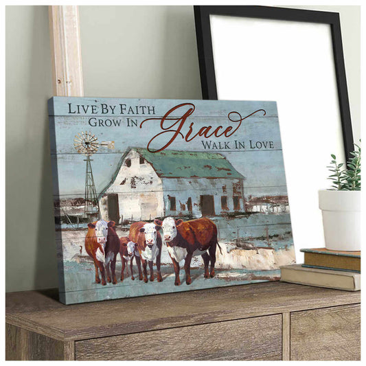 Mostsuit Farm Farmhouse Hereford Cows Canvas Live By Faith Wall Art Decor