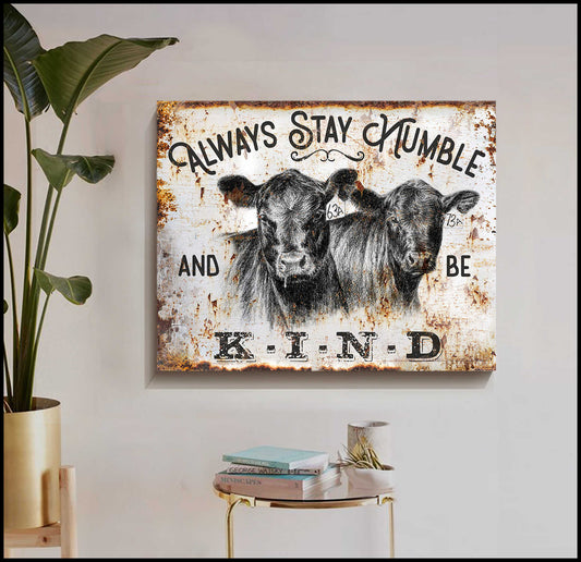 Mostsuit Stay Humble and Be Kind Angus Cows Canvas Wall Art Farmhouse Decor