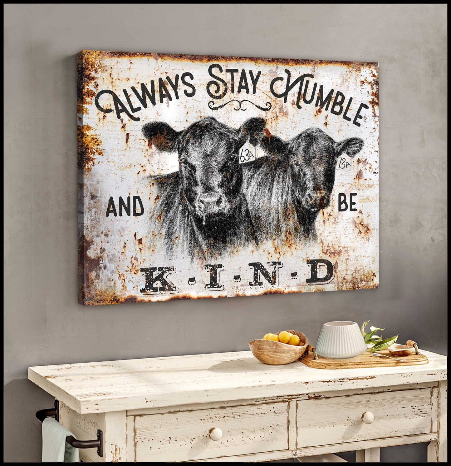 Mostsuit Stay Humble and Be Kind Angus Cows Canvas Poster Wall Art Farmhouse Decor