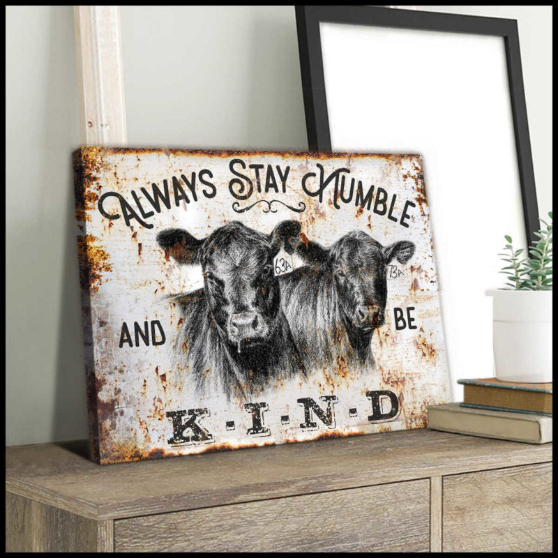 Mostsuit Stay Humble and Be Kind Angus Cows Canvas Poster Wall Art Farmhouse Decor