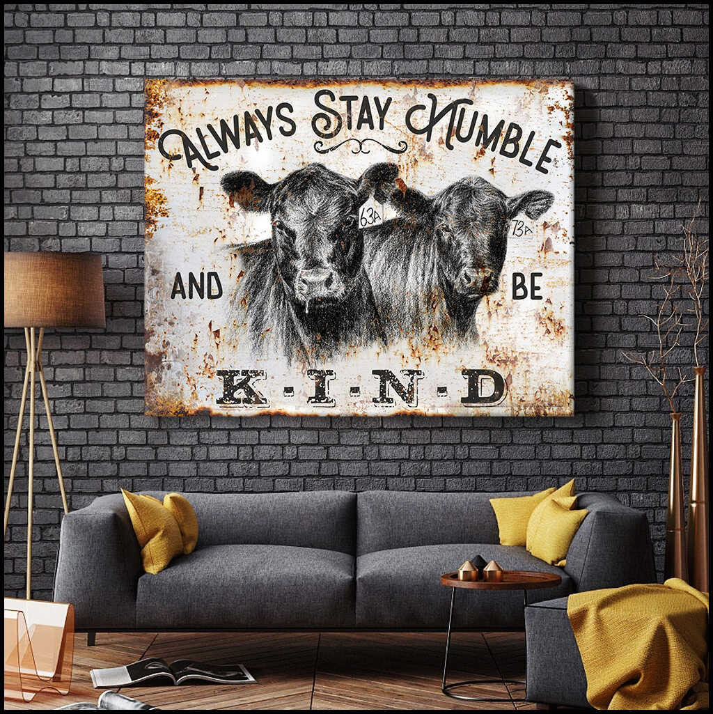 Mostsuit Stay Humble and Be Kind Angus Cows Canvas Poster Wall Art Farmhouse Decor