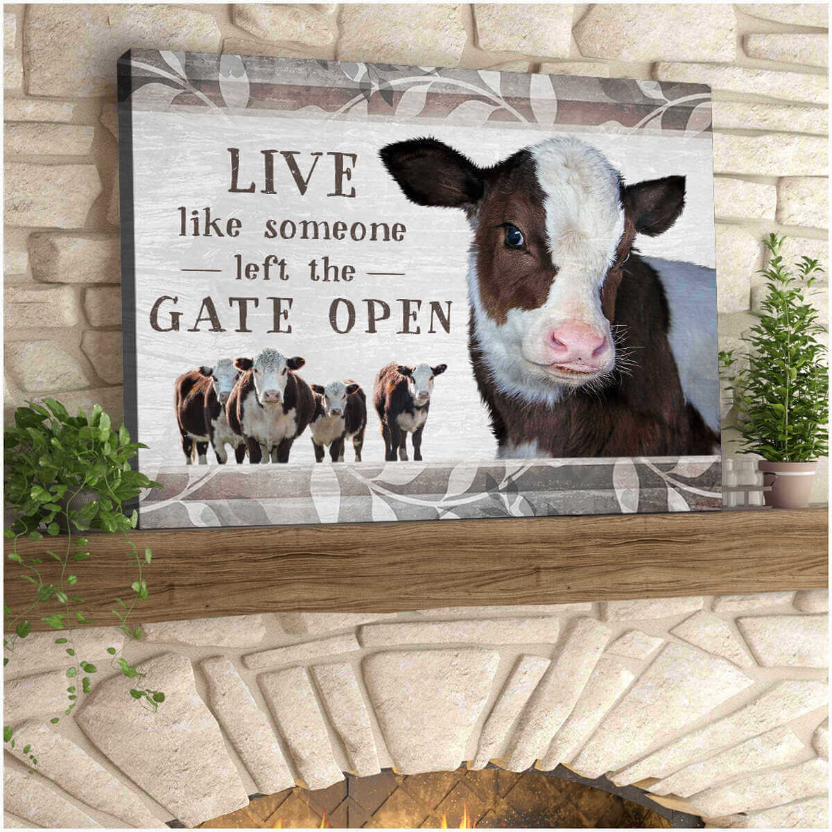 Mostsuit Beautiful Farmhouse Hereford Cow Canvas Live Like Someone Left The Gate Open Wall Art Decor
