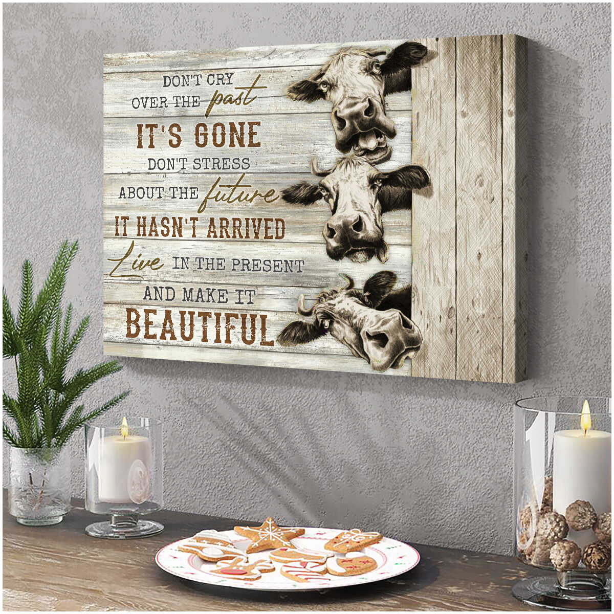 Mostsuit Don't cry over the past Farm Cow Canvas Poster Wall Art Decor