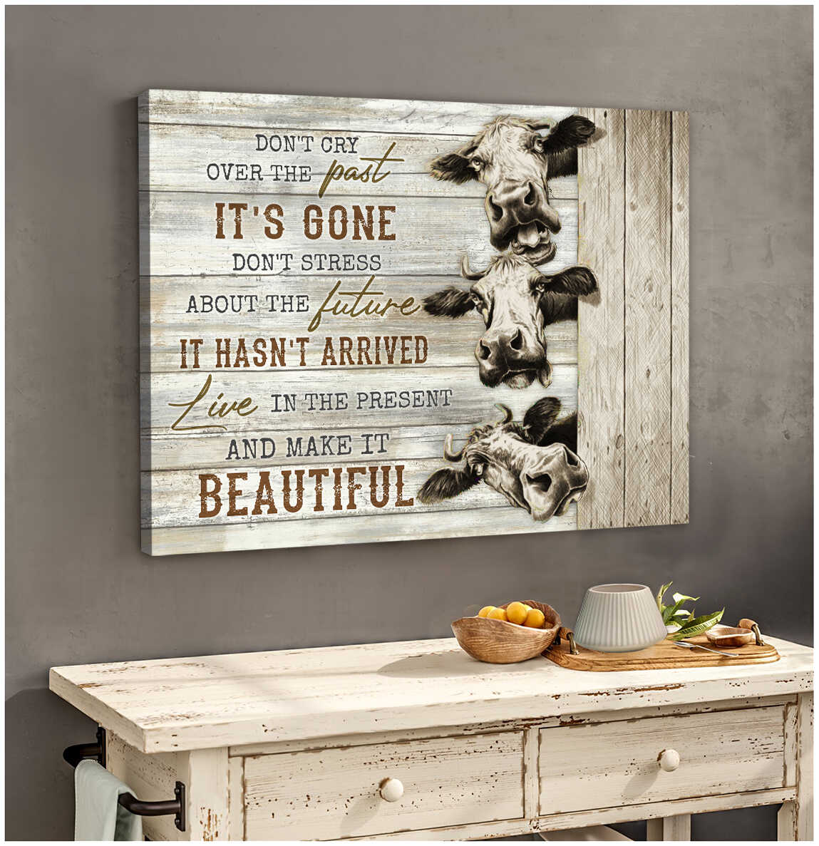 Mostsuit Don't cry over the past Farm Cow Canvas Wall Art Decor