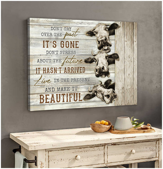 Mostsuit Don't cry over the past Farm Cow Canvas Wall Art Decor