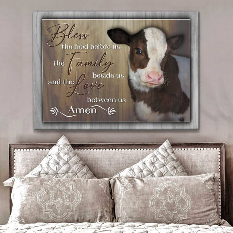 Mostsuit Top 10 Beautiful Cow Canvas Poster Bless The Family Beside Us Farmhouse Wall Art Decor