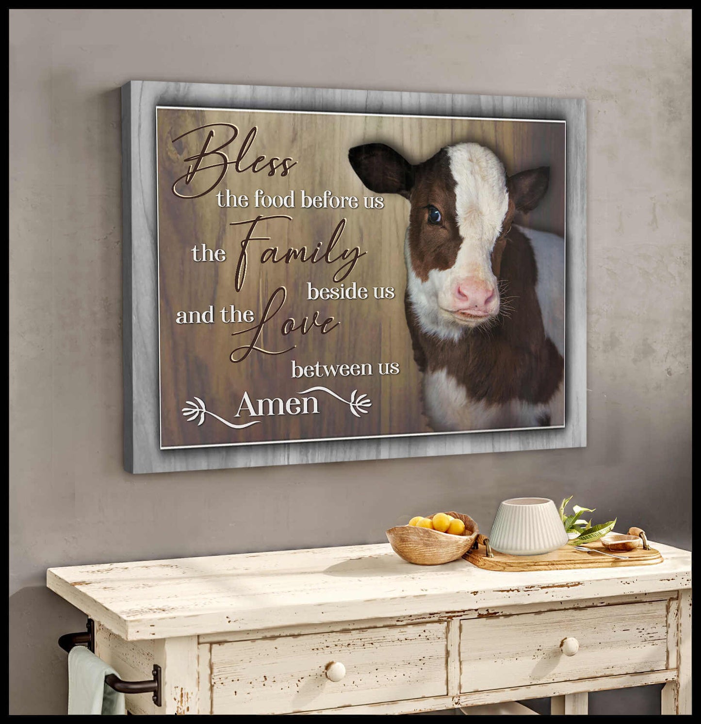 Mostsuit Top 10 Beautiful Cow Canvas Bless The Family Beside Us Farmhouse Wall Art Decor