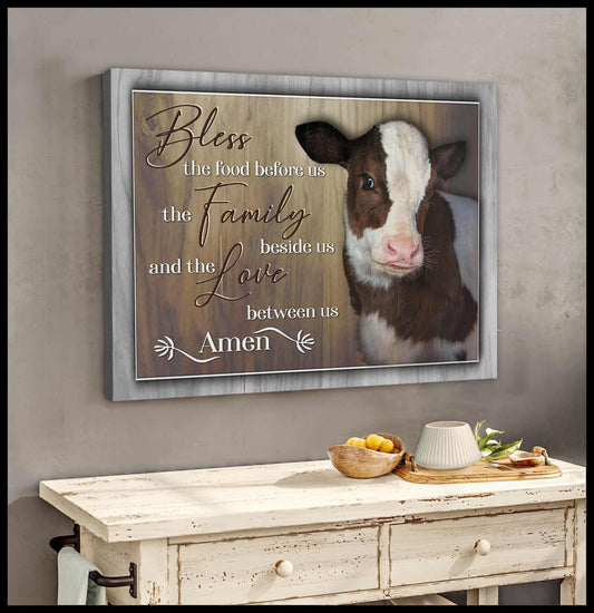 Mostsuit Top 10 Beautiful Cow Canvas Bless The Family Beside Us Farmhouse Wall Art Decor