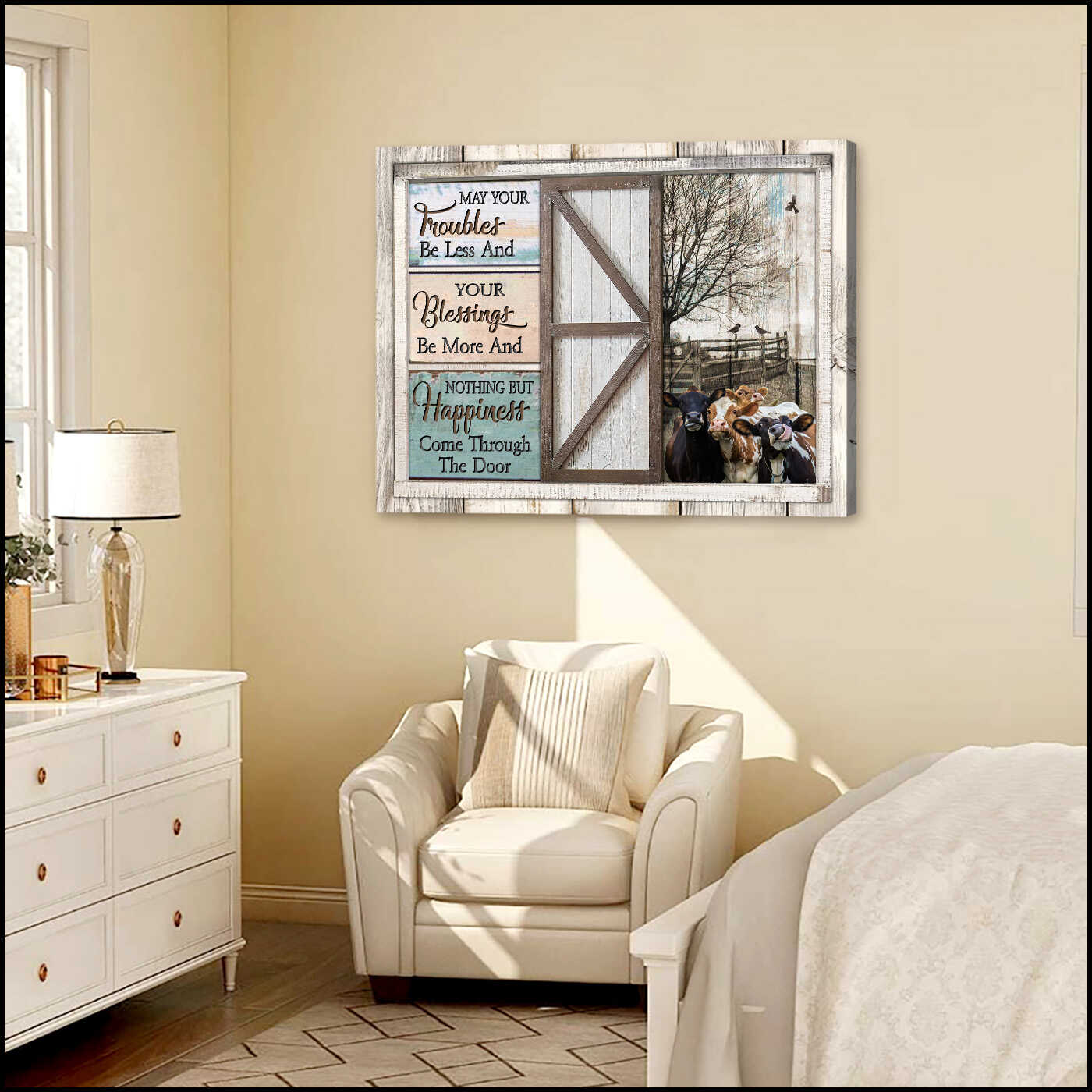 Mostsuit May your troubles be less and your blessings be more Cows Farm Farmhouse Canvas Poster Wall Art Decor