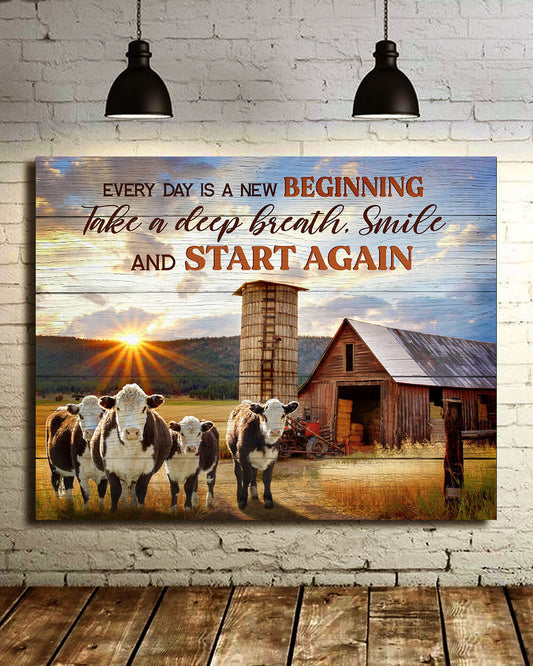 Mostsuit  Every Day Is A New Beginning Hereford Cows and Farm Canvas Wall Art Decor