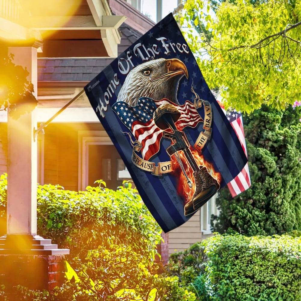 Home Of The Free Because Of The Brave. American Eagle Patriot Veteran Flag