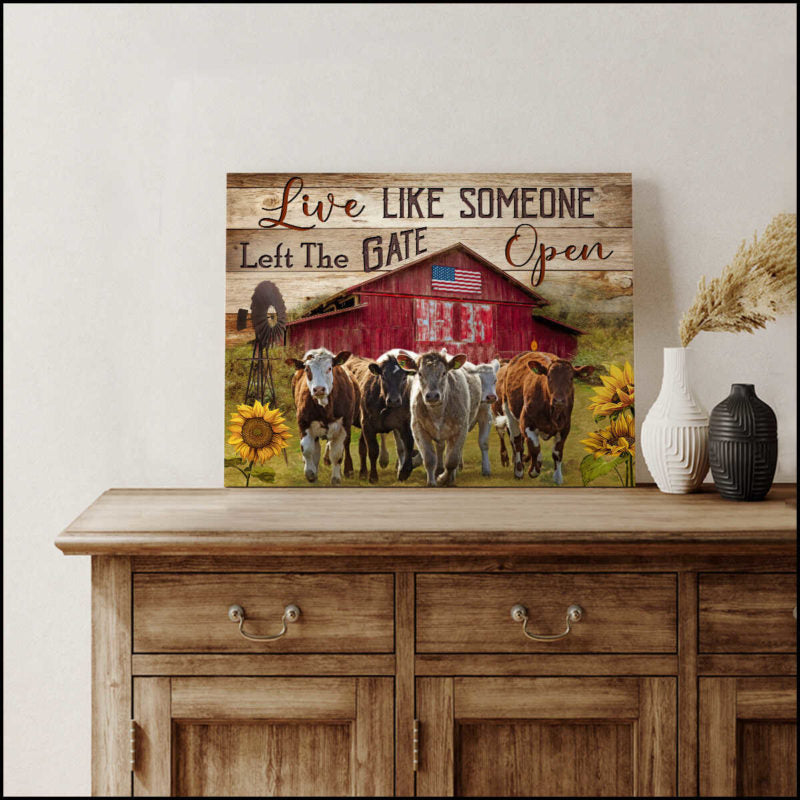 Mostsuit Live Like Someone Left The Gate Open Running Cattle Canvas Poster Wall Art Farm Farmhouse Decor
