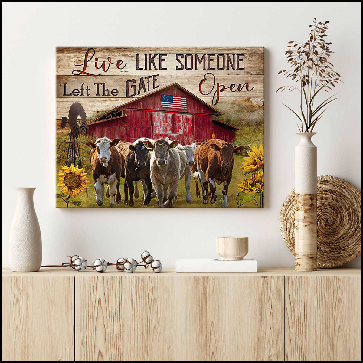 Mostsuit Live Like Someone Left The Gate Open Running Cattle Canvas Poster Wall Art Farm Farmhouse Decor
