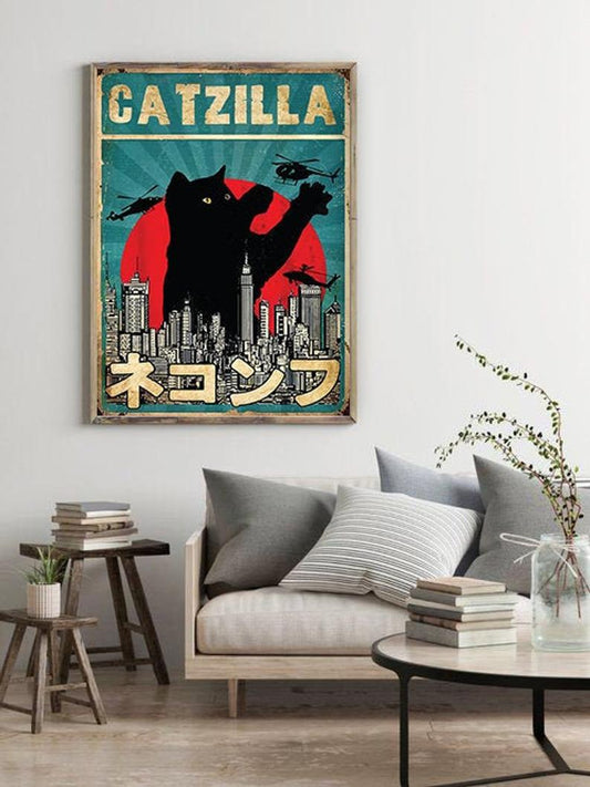 Black Cat Poster-Catzilla, Japanese Cat Poster, Cat Lover Gift, Japanese Art, Japan Poster, Vintage Cat Poster, best Gift Ever