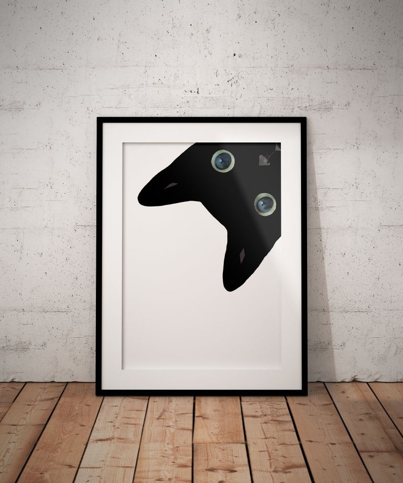 Black Cat Print Wall Art Poster Art Print Cat Print Wall Decor Wall Art Cat Lover Gift Black Cat Portrait Art Print Unframed