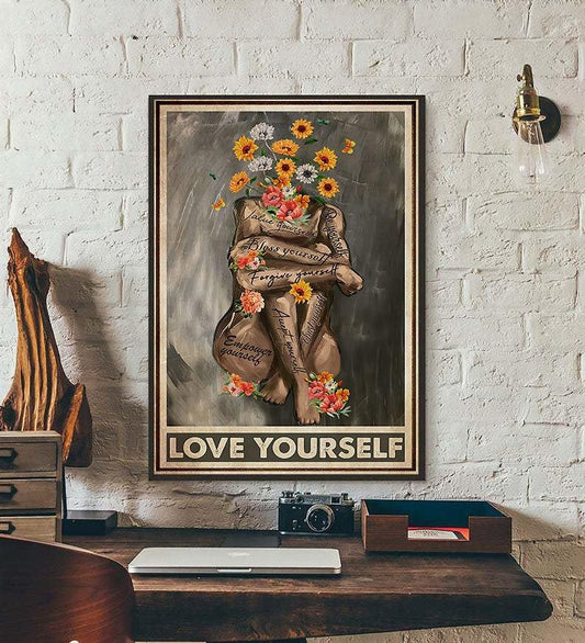 Love Yourself print, African American poster, Black queen girl art, black women sign, black girl magic, pot head poster, wall art