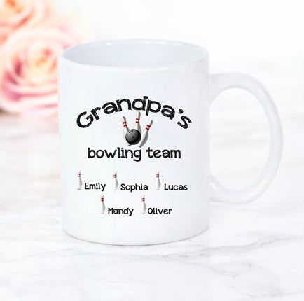 Father's Day Grandpa Bowling Mug, Papa Grandpa Gifts, Personalized Grandpa Coffee Cup, Grandfather Gift With Grandkids Names