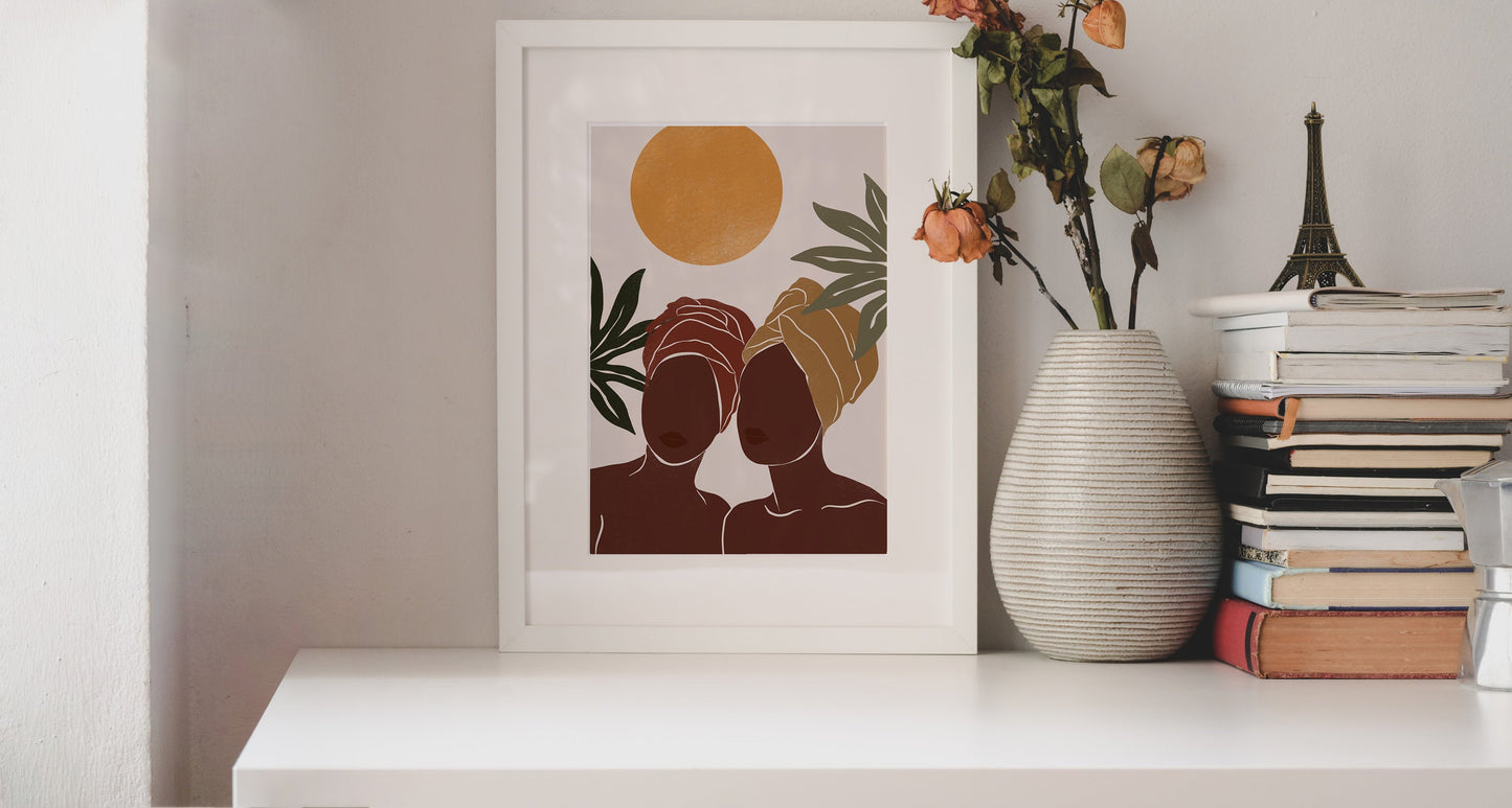 Black Woman Art, Female Portrait, African American Woman Art, Woman Print, Printable Art, Black Girl Wall Art, Boho Woman Art wall print.