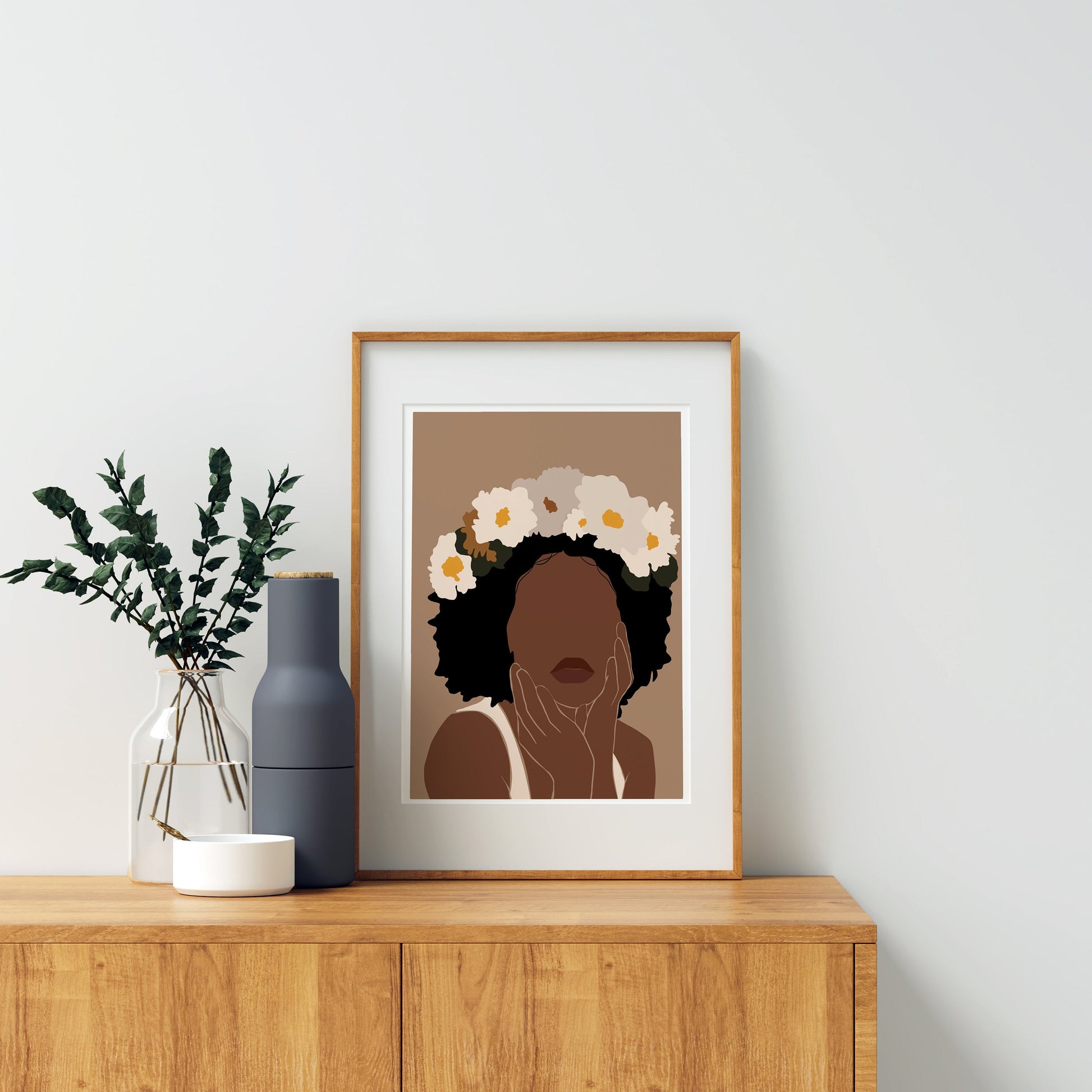 Black woman with crown, African american art, Woman Illustration art, Flower crown art, Black Girl wall art, Crowned, Woman art, African art