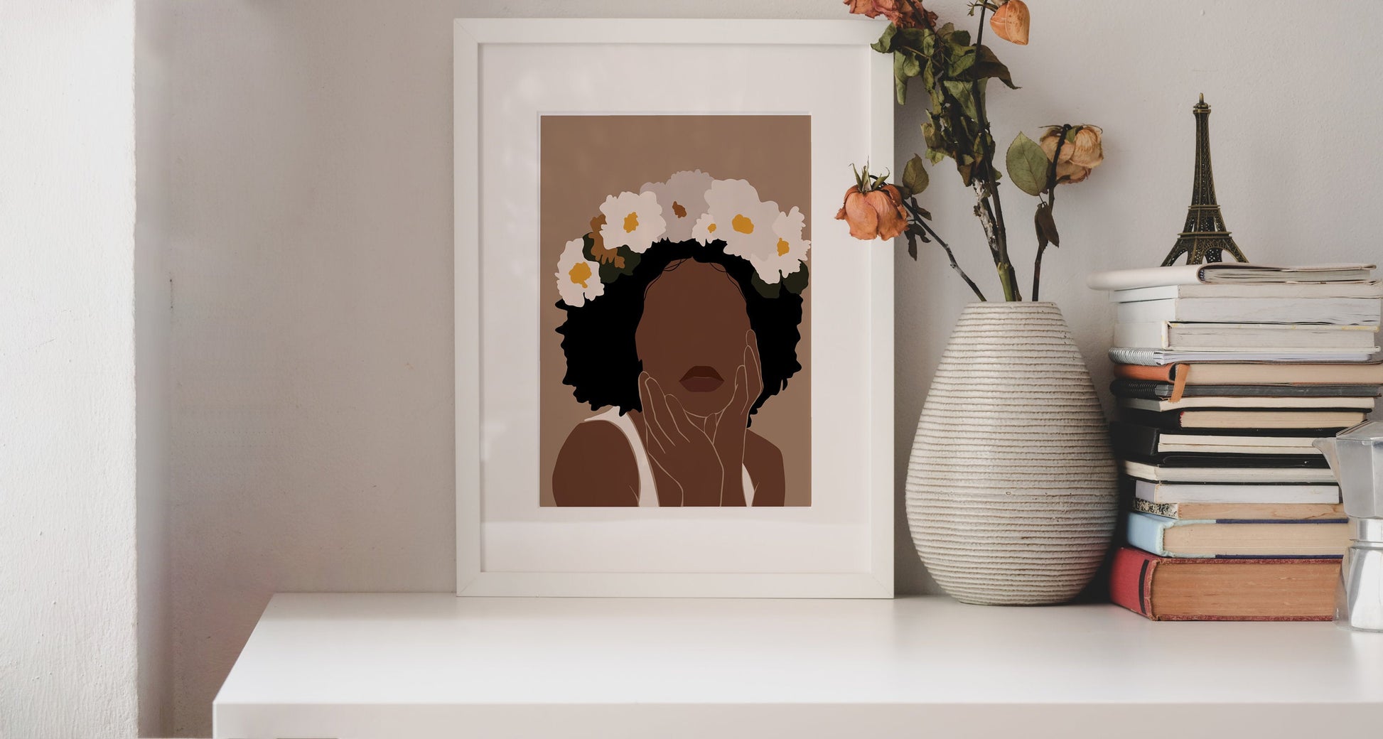 Black woman with crown, African american art, Woman Illustration art, Flower crown art, Black Girl wall art, Crowned, Woman art, African art