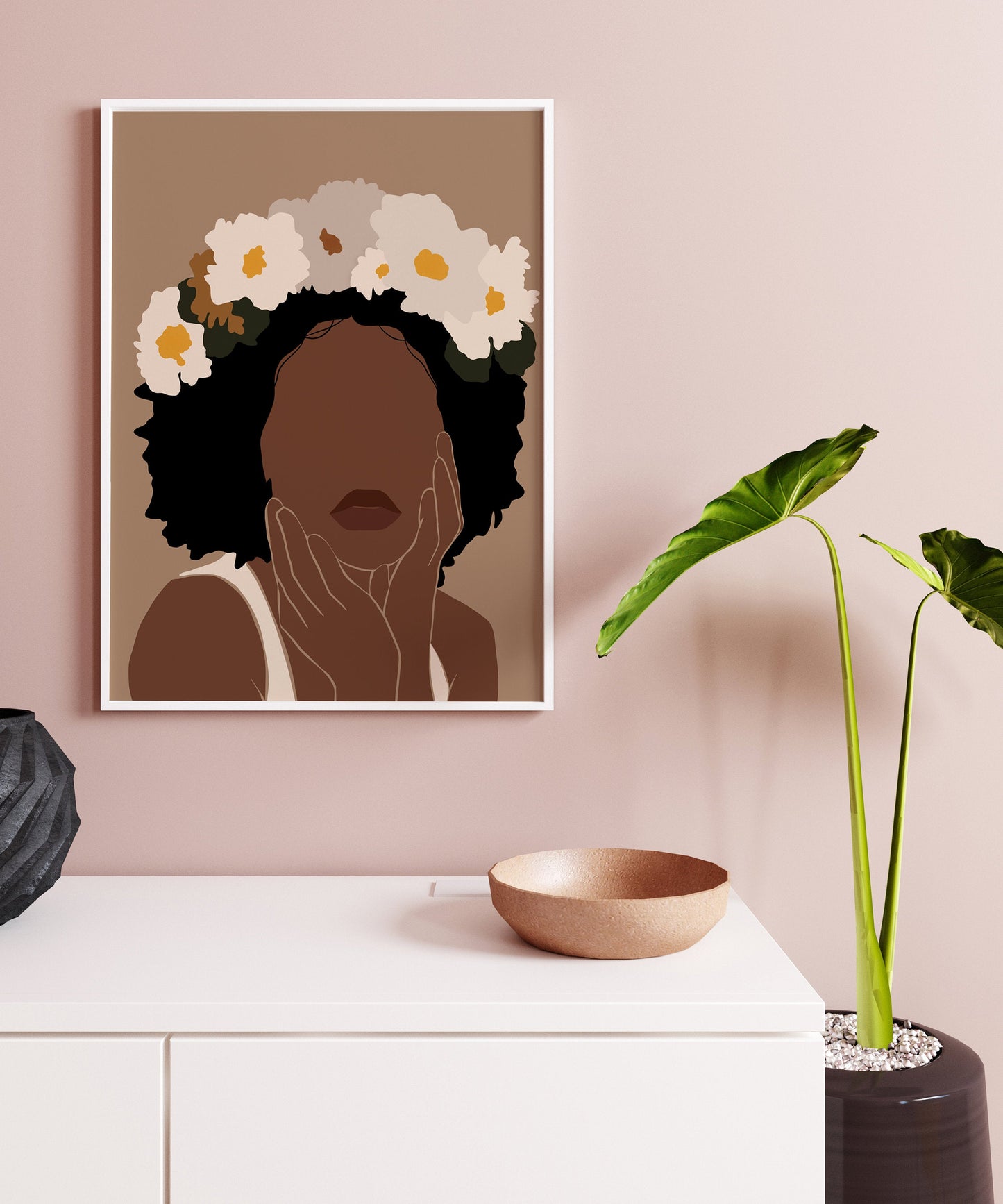 Black woman with crown, African american art, Woman Illustration art, Flower crown art, Black Girl wall art, Crowned, Woman art, African art