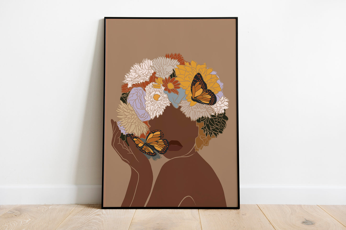 African Woman Art, Flower Head Woman, Black Woman Poster, Black Girl Poster, Boho Art.