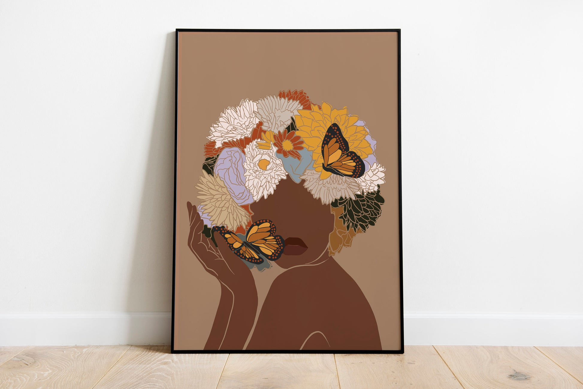 African Woman Art, Flower Head Woman, Black Woman Poster, Black Girl Poster, Boho Art.