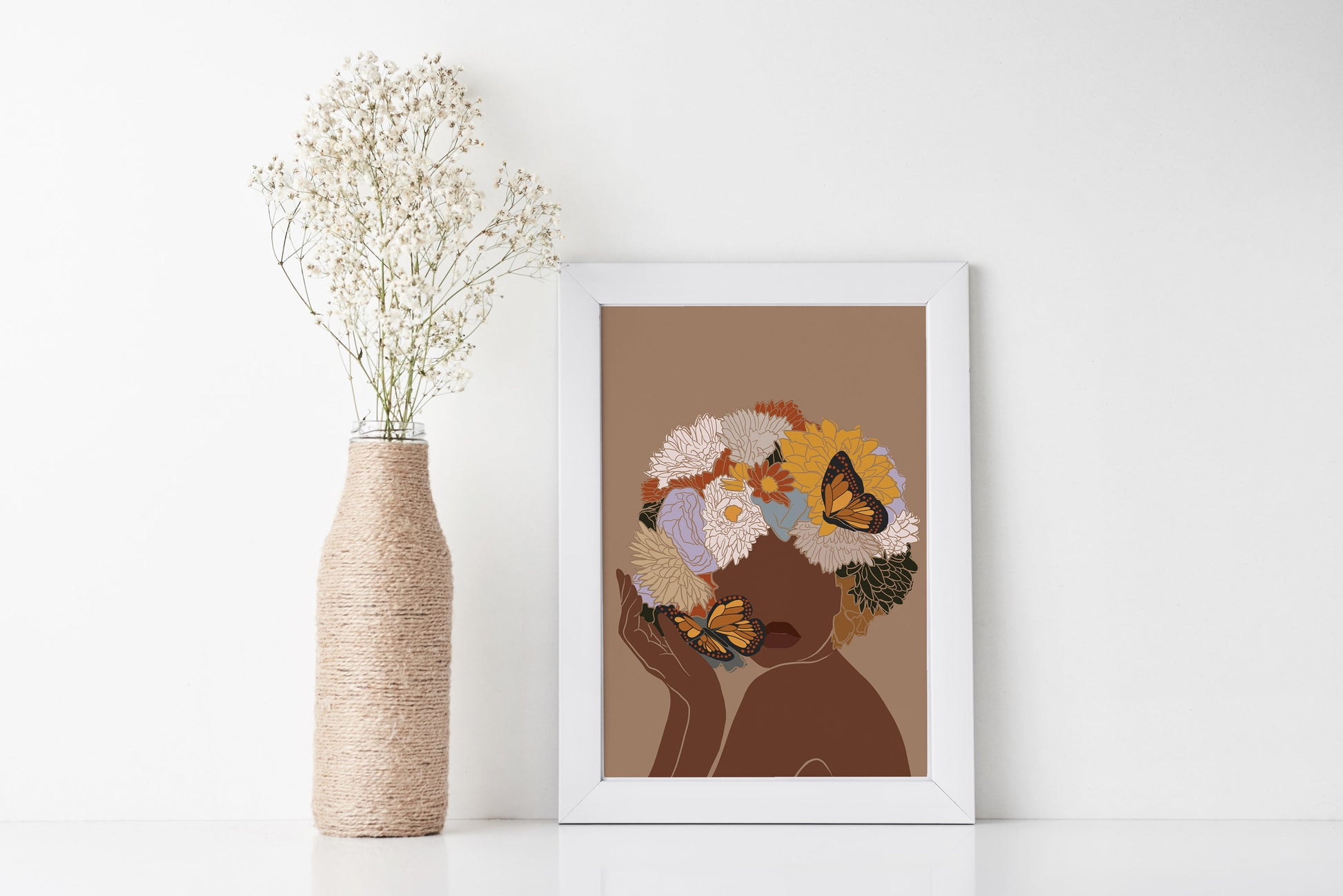 African Woman Art, Flower Head Woman, INSTANT DOWNLOAD, Black Woman Wall Art, Black Girl Wall Art, Boho Art, Fashion print, Printable Art.