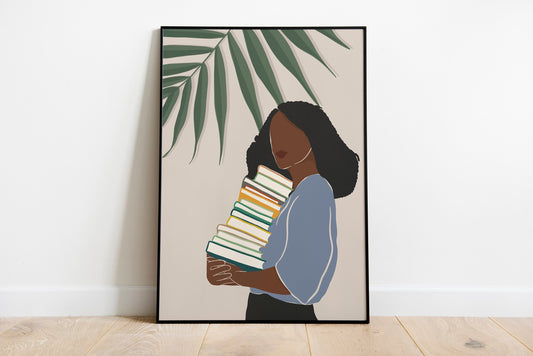 Black woman art, , Woman Illustration, Black girl print, Palm Trees print.