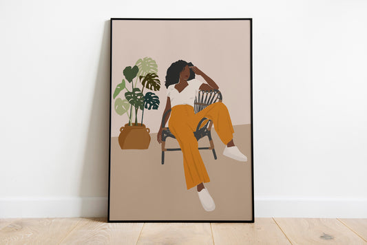 African American art, Black woman art, Woman Illustration, Boho art art, Afro woman art, Woman print, Wall art print, Prints
