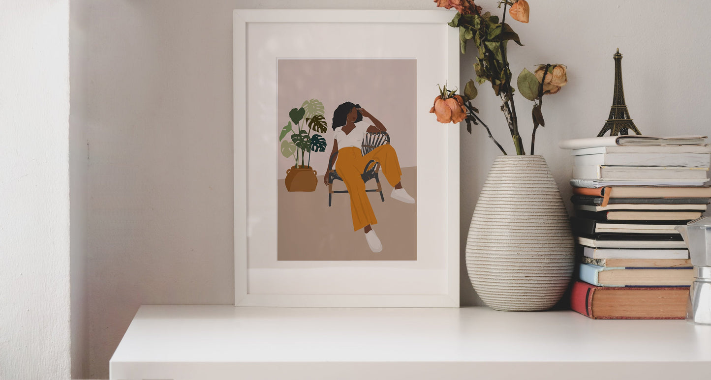 African American art, Black woman art, Woman Illustration, Boho art, Mid century art, Afro woman art, Woman print, Wall art print, Prints