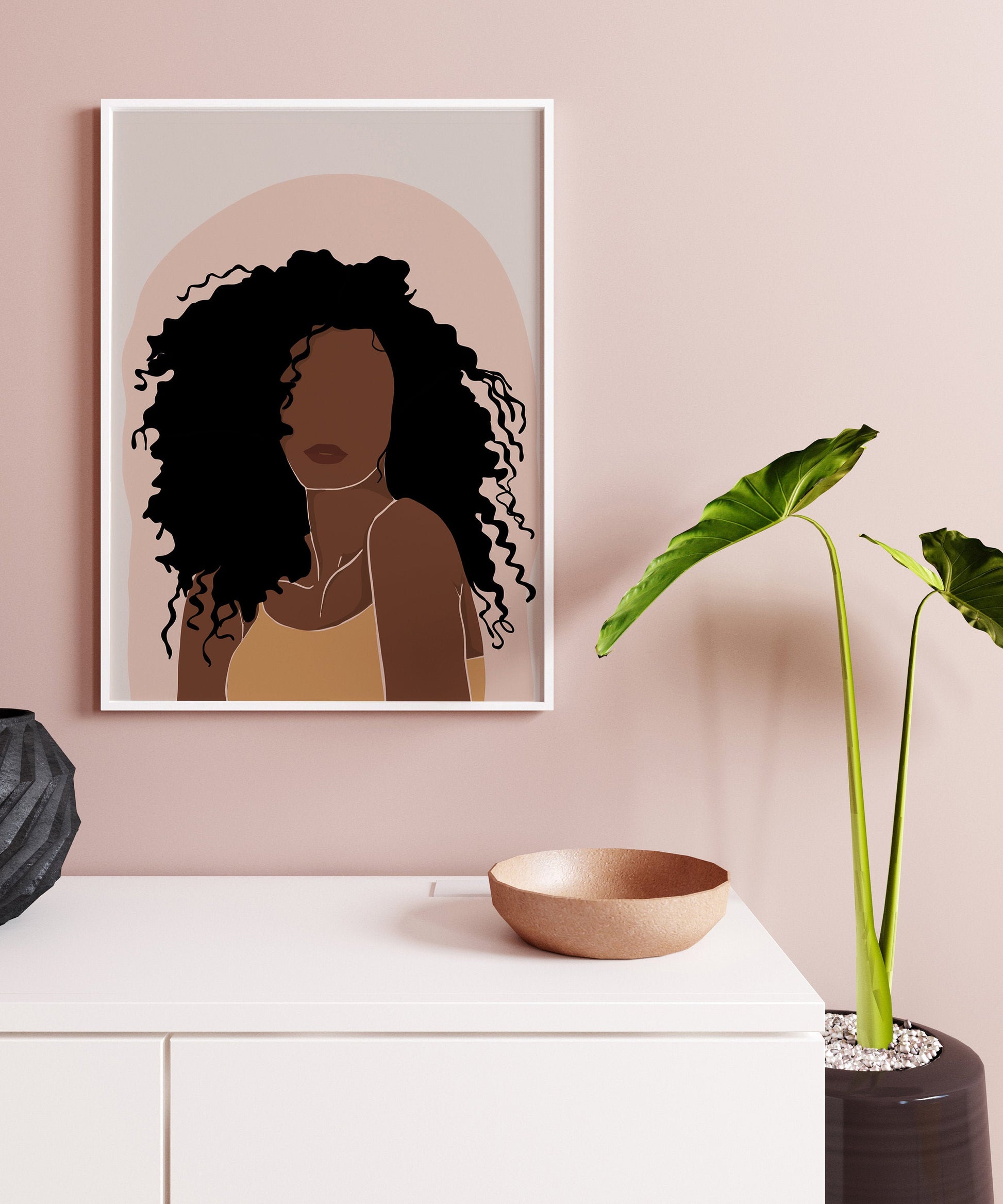 Female Portrait art, Modern wall art, Black woman art, African American woman art, Black girl Illustration, Fashion print, Boho woman art