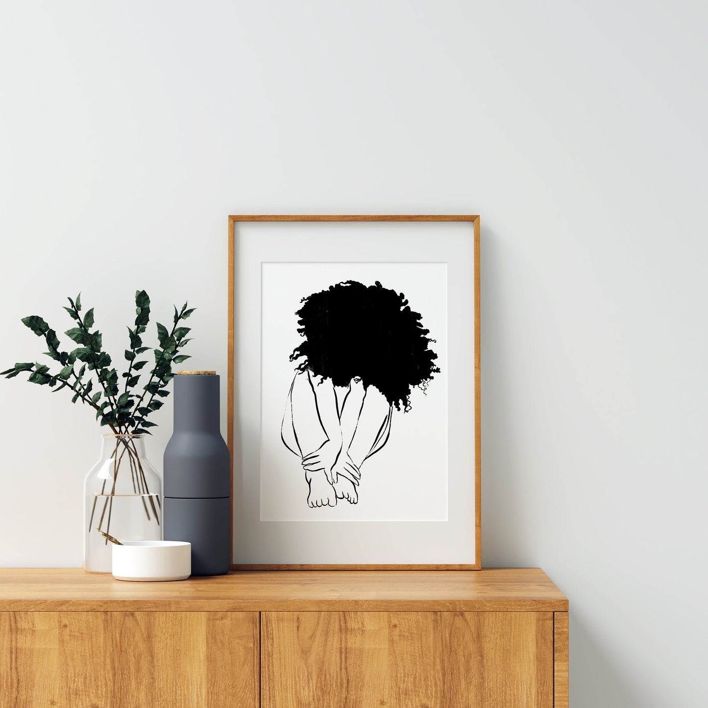 Woman Line Art Print Woman art Black woman art Minimal line art drawing Woman with afro Feminist print natural hair Printable wall art