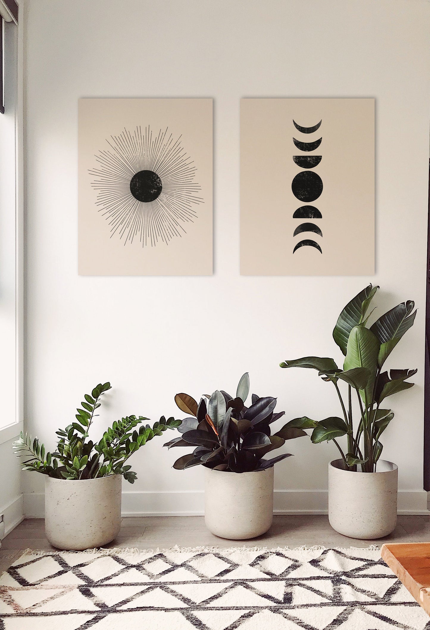 Sun Moon Wall Art- Set of 2 Modern Wall Art, Boho Wall Print Minimalist Art Abstract Sun Moon Art Print Boho Art Mid Century Modern Art.
