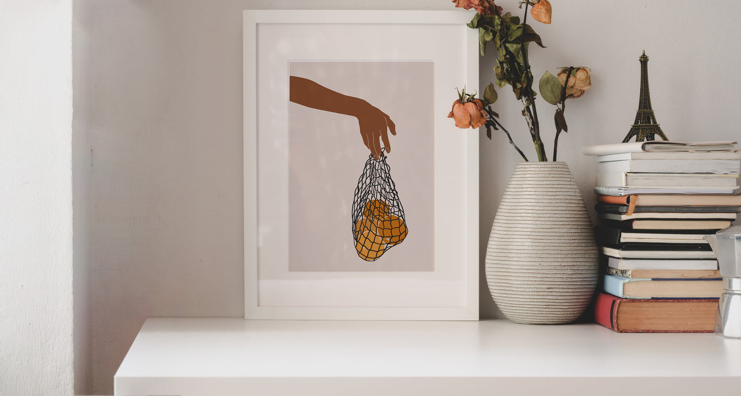 Abstract Hand art print, Hand holding wall art, Black girl poster, African American art, Boho hand, Mid century art, Instant download.