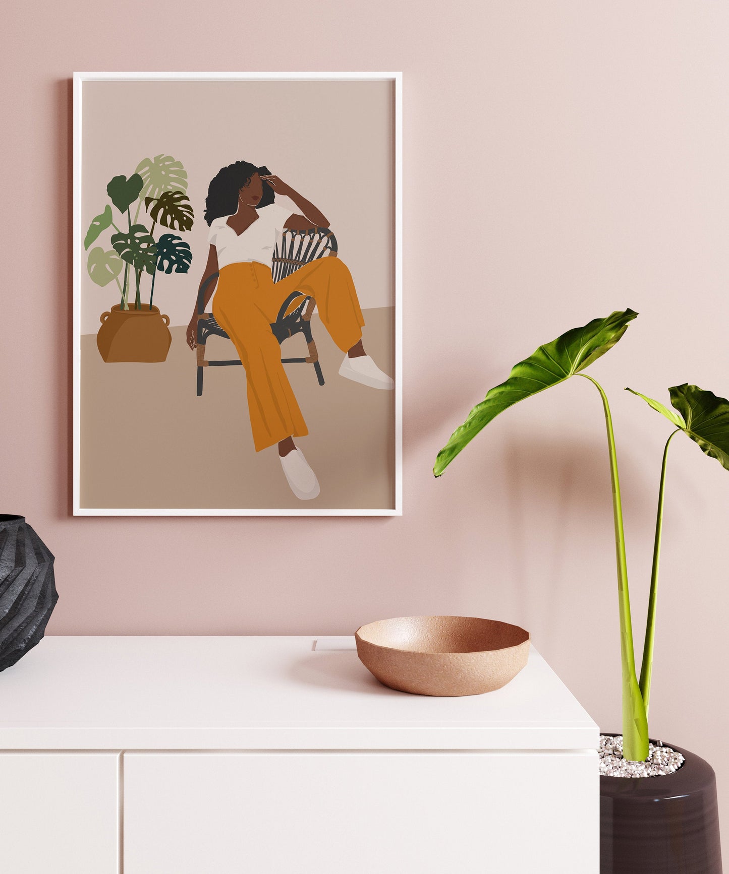 African American art, Black woman art, Woman Illustration, Boho art, Mid century art, Afro woman art, Woman print, Wall art print, Prints