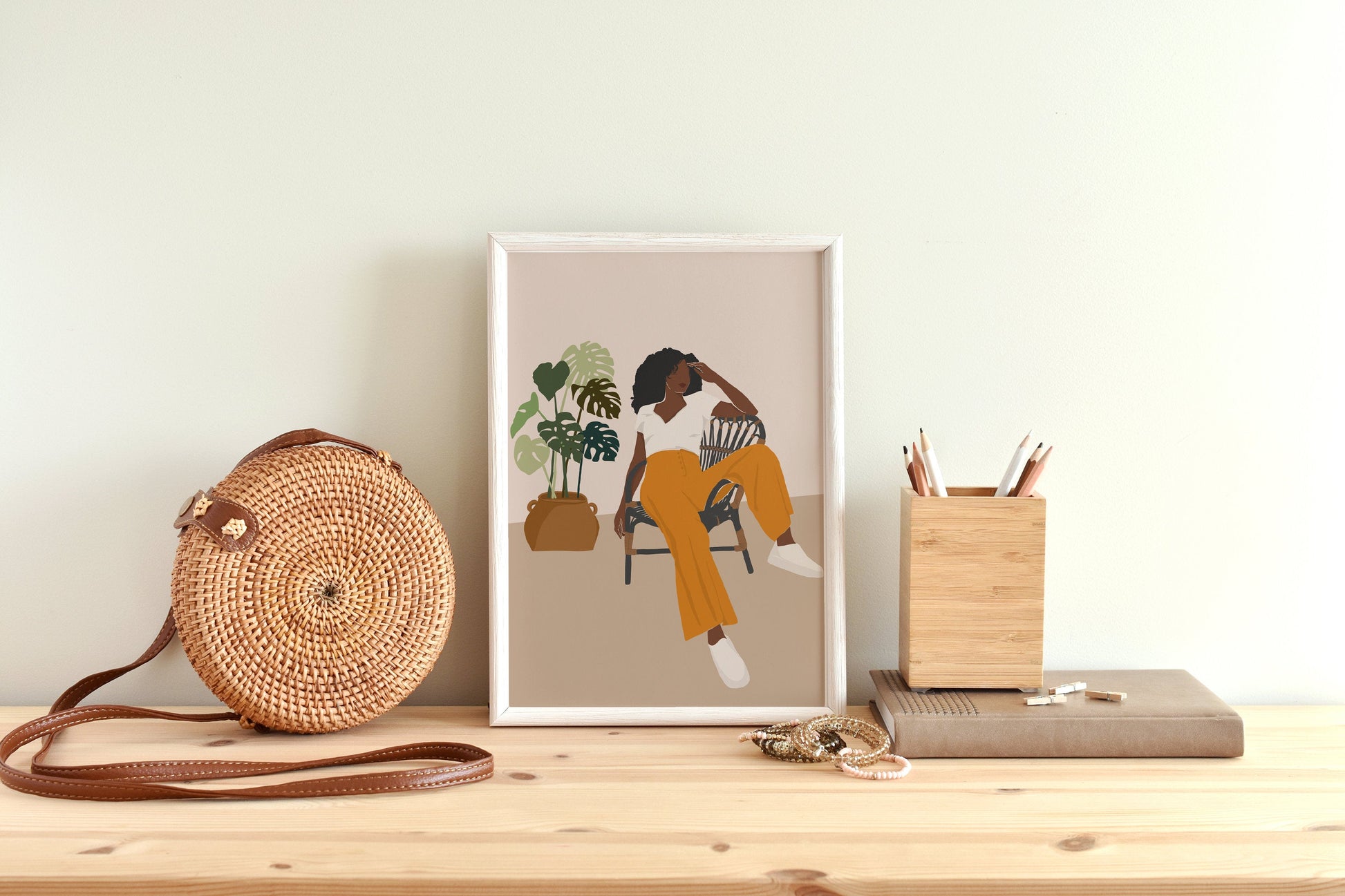 African American art, Black woman art, Woman Illustration, Boho art, Mid century art, Afro woman art, Woman print, Wall art print, Prints