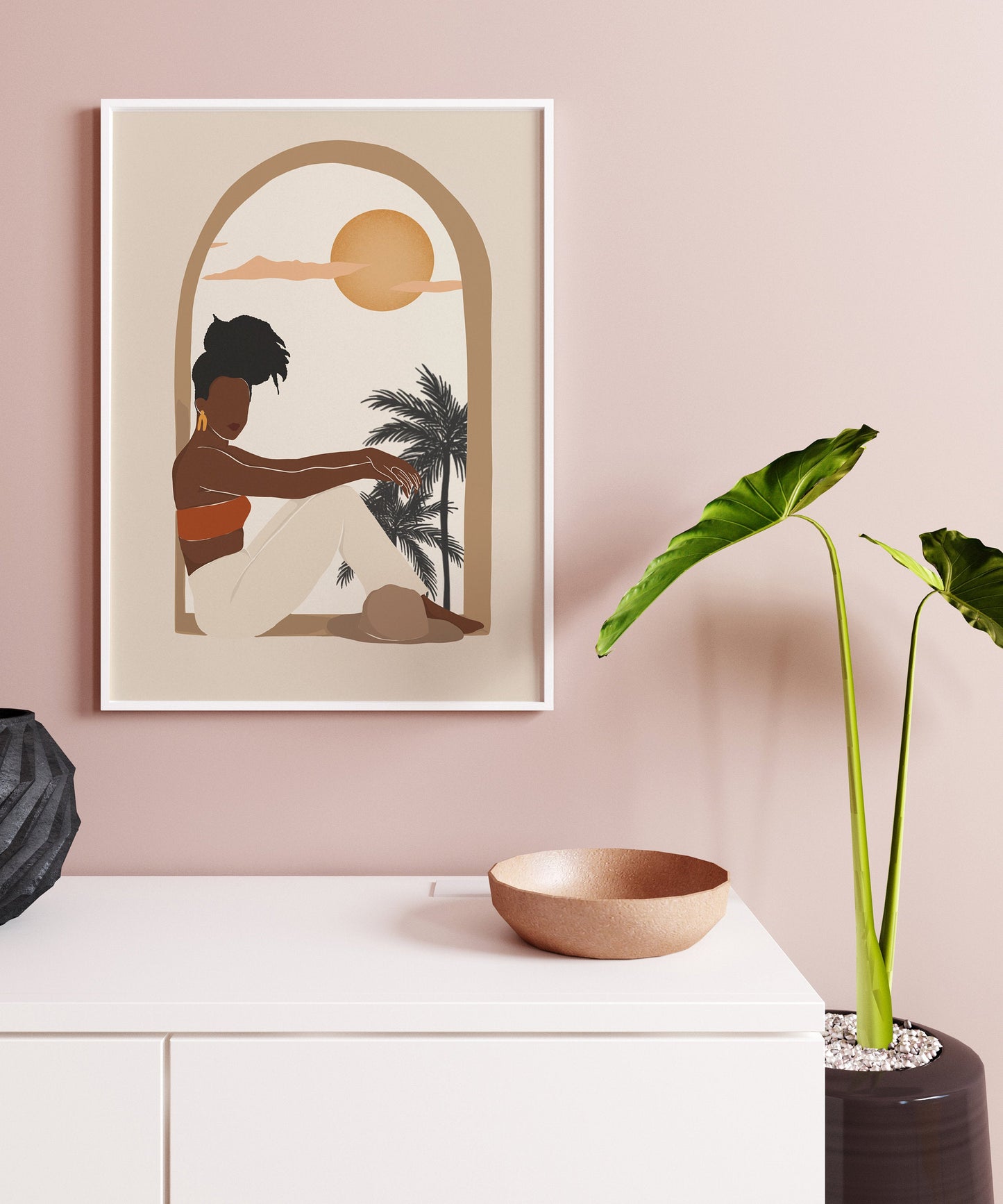 Boho woman art, African American art, Woman wall art, Black woman, Mid century art, Instant Download, Minimalist art, Woman art print, Art.