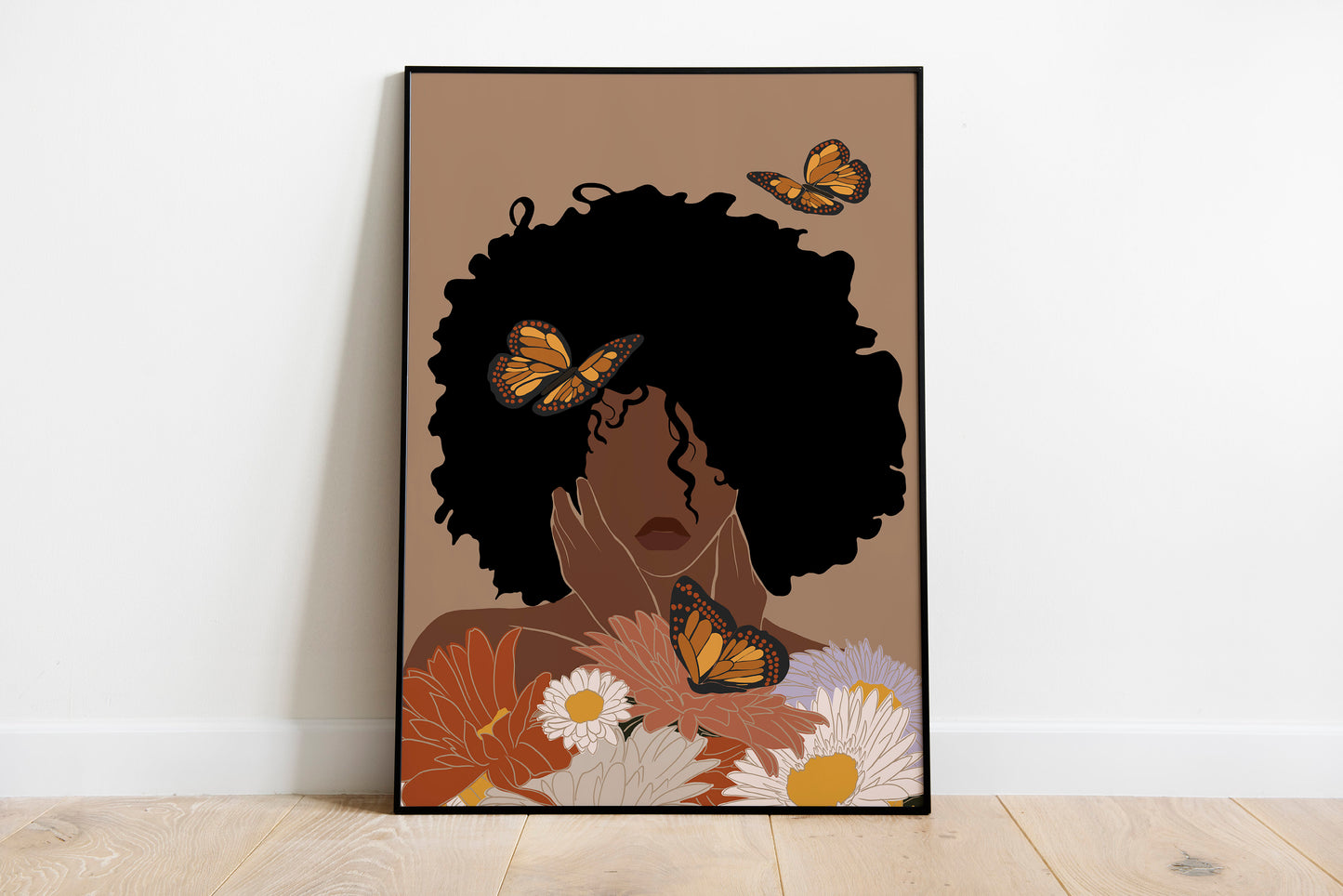 Black Woman Art, Flower Woman Art, Boho Poster, Black Girl Art Print, Black Woman Art.
