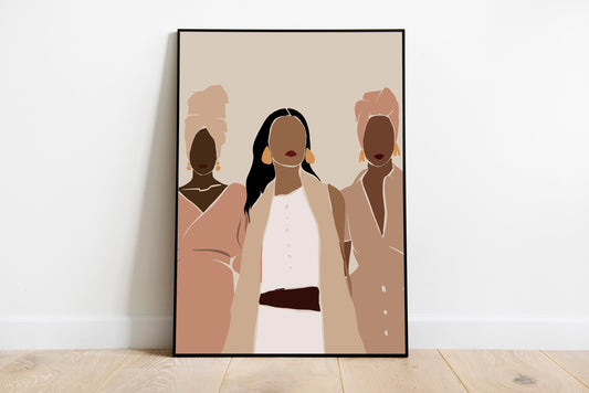 African Art Print, Black Woman Art, Black Girl Art Print, Woman Poster, Fashion Poster, Boho Decor, Earth Tones.