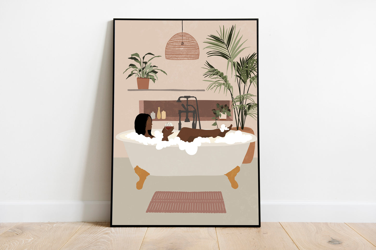 Black Woman Poster Earth tone wall art Black girl wall art African woman art Black woman print Bath Print Boho wall art.