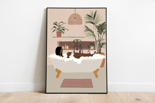 Black Woman Poster Earth tone wall art Black girl wall art African woman art Black woman print Bath Print Boho wall art.